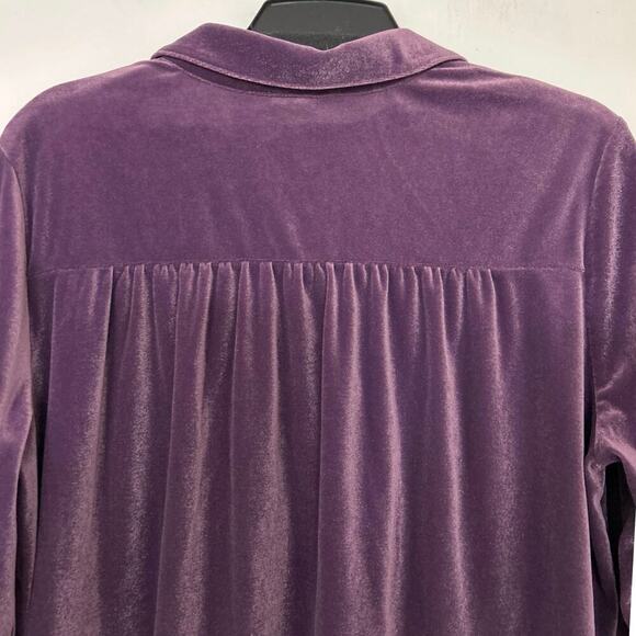 J Jill Wearever Purple Velvet Button Down Long Sleeve Blouse Top Large Petite - Picture 7 of 10